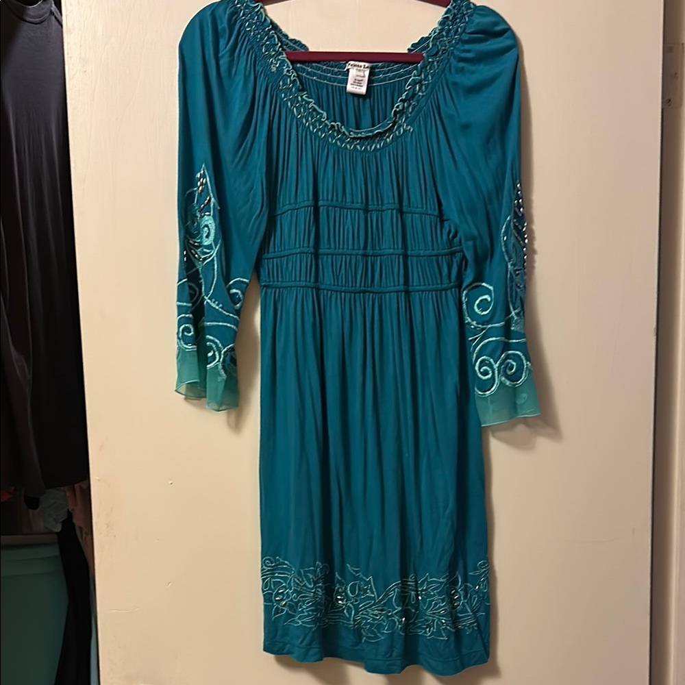 Teal Embroidered Dress